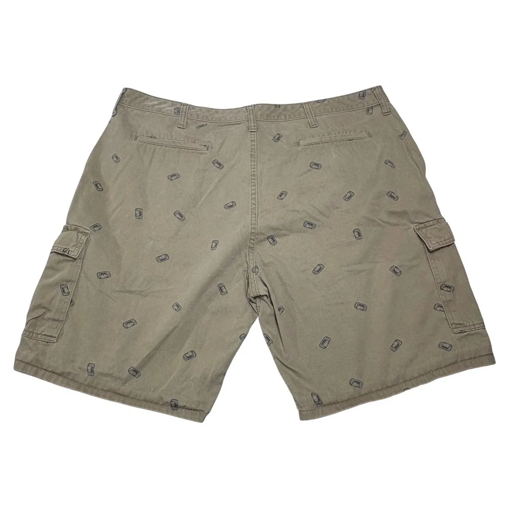 Wrangler Cargo Shorts Mens 42 Khaki Beer Can Print Cotton 60SFWK4 Novelty Summer